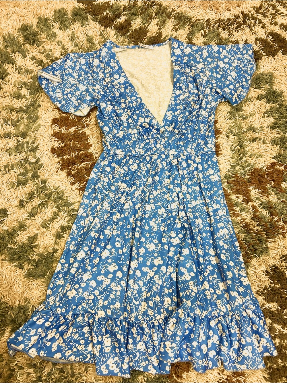 Torary Blue Floral V-Neck Dress